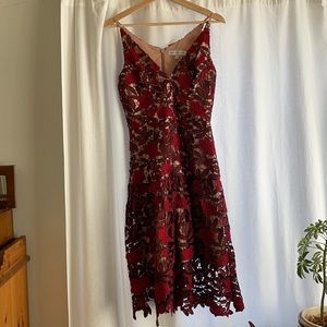Feminine red and beige lace dress